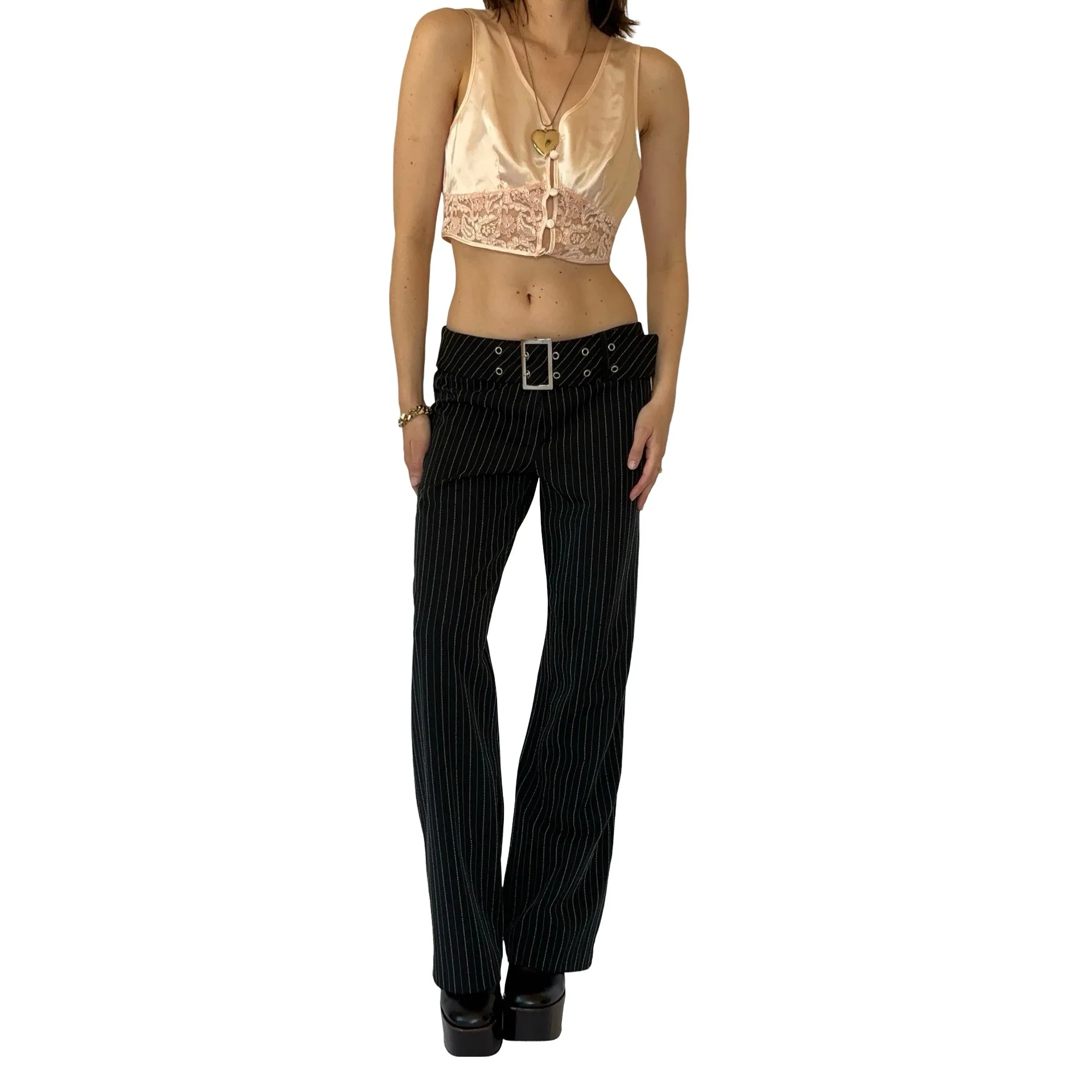 2000s Belted Pinstripe Trousers (M)