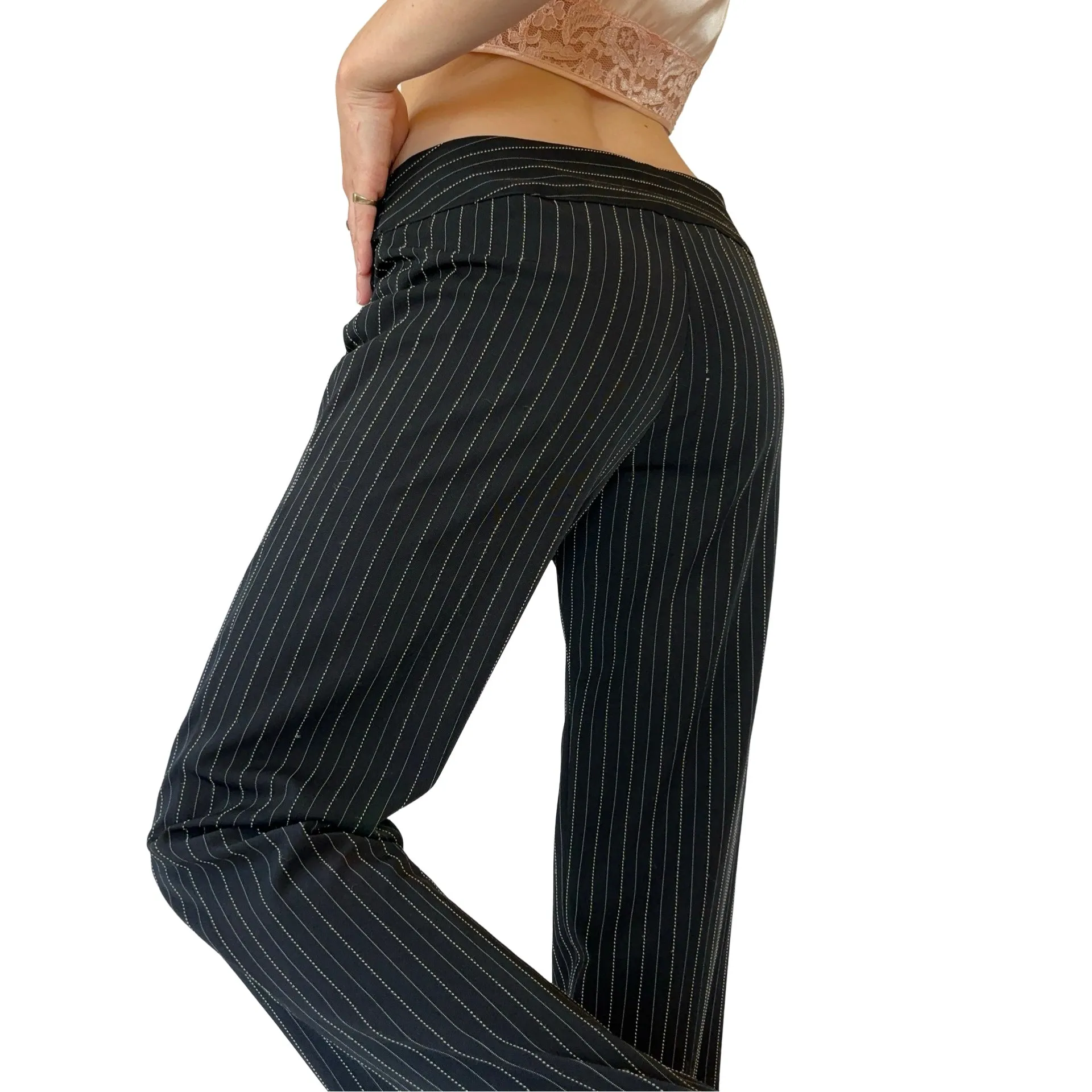 2000s Belted Pinstripe Trousers (M)