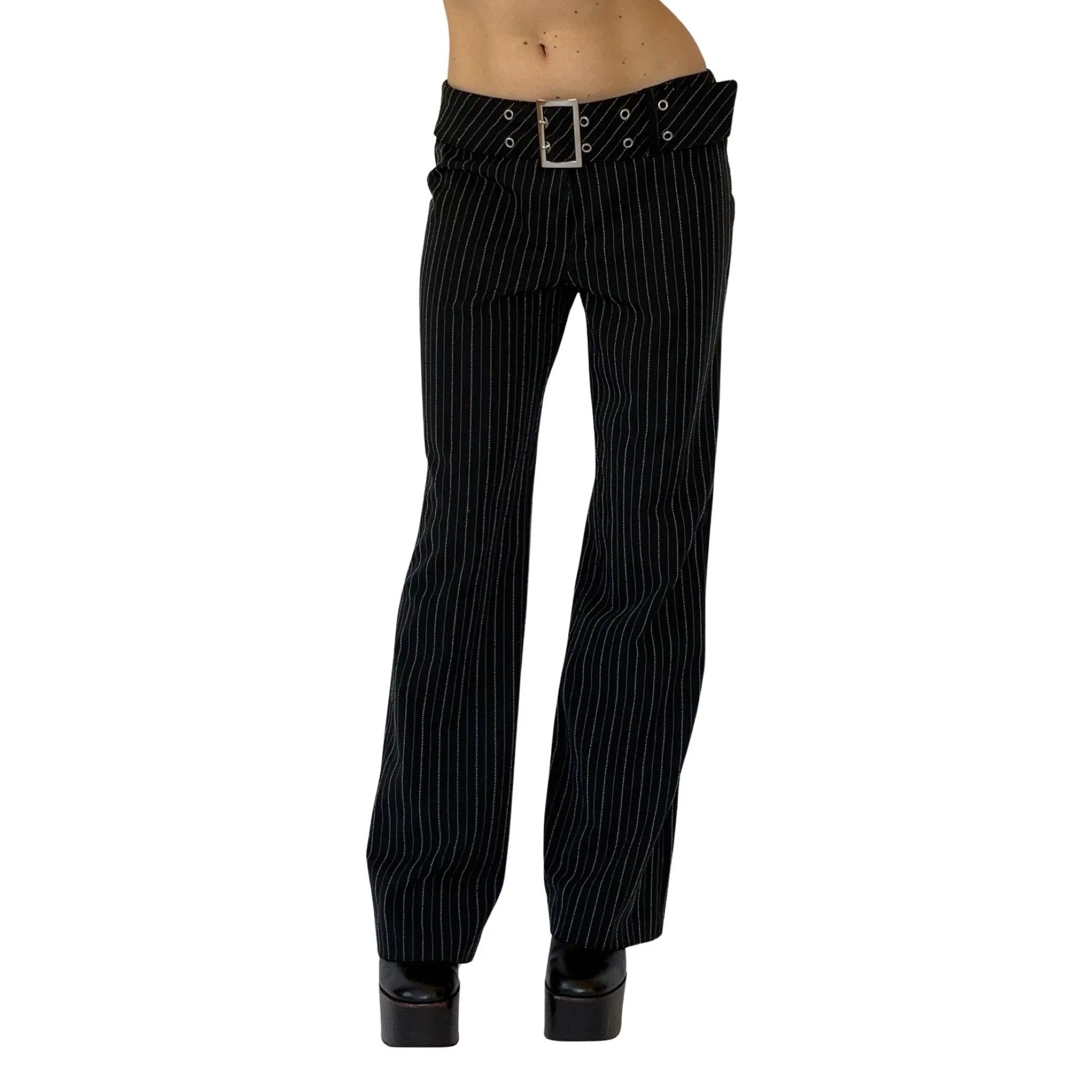 2000s Belted Pinstripe Trousers (M)
