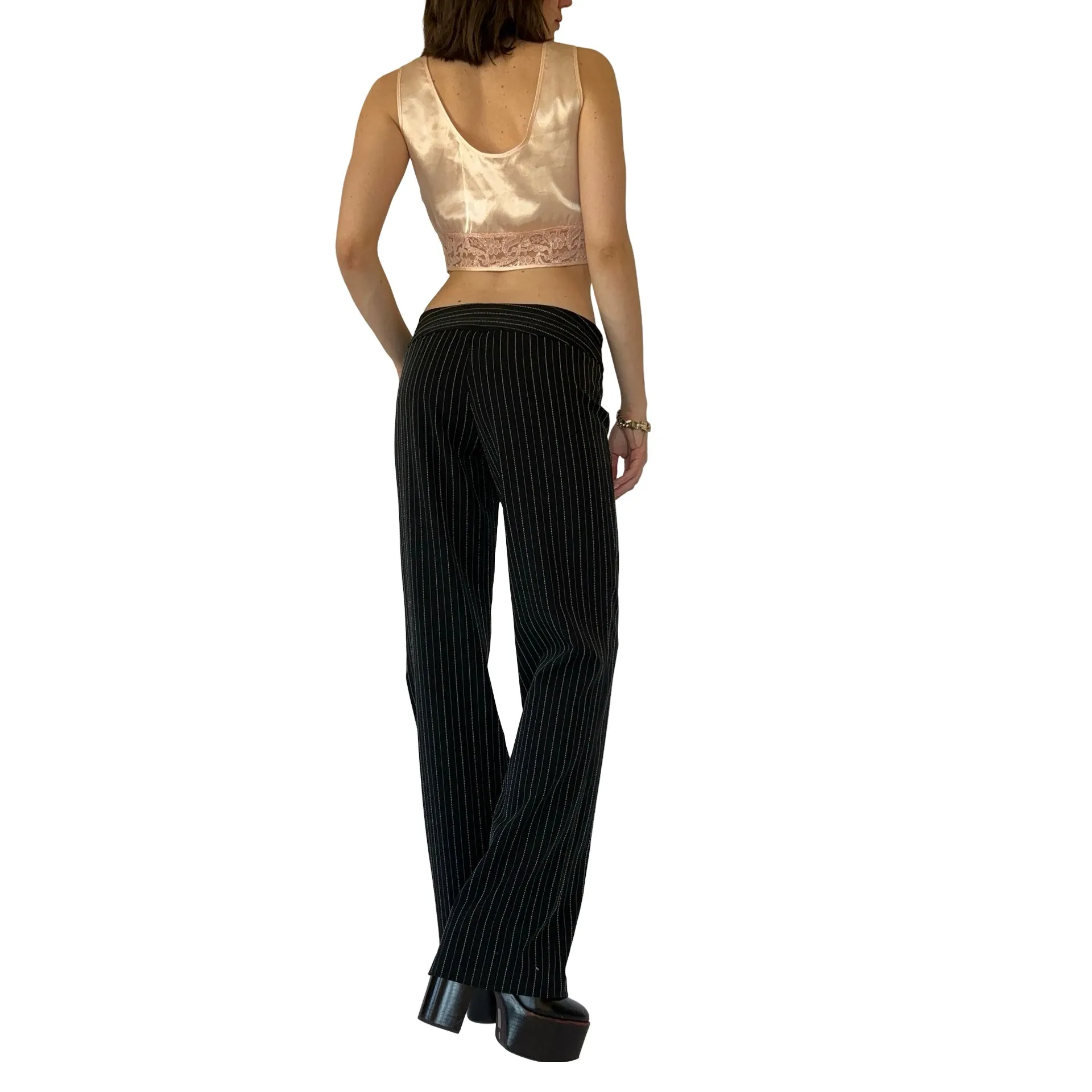 2000s Belted Pinstripe Trousers (M)