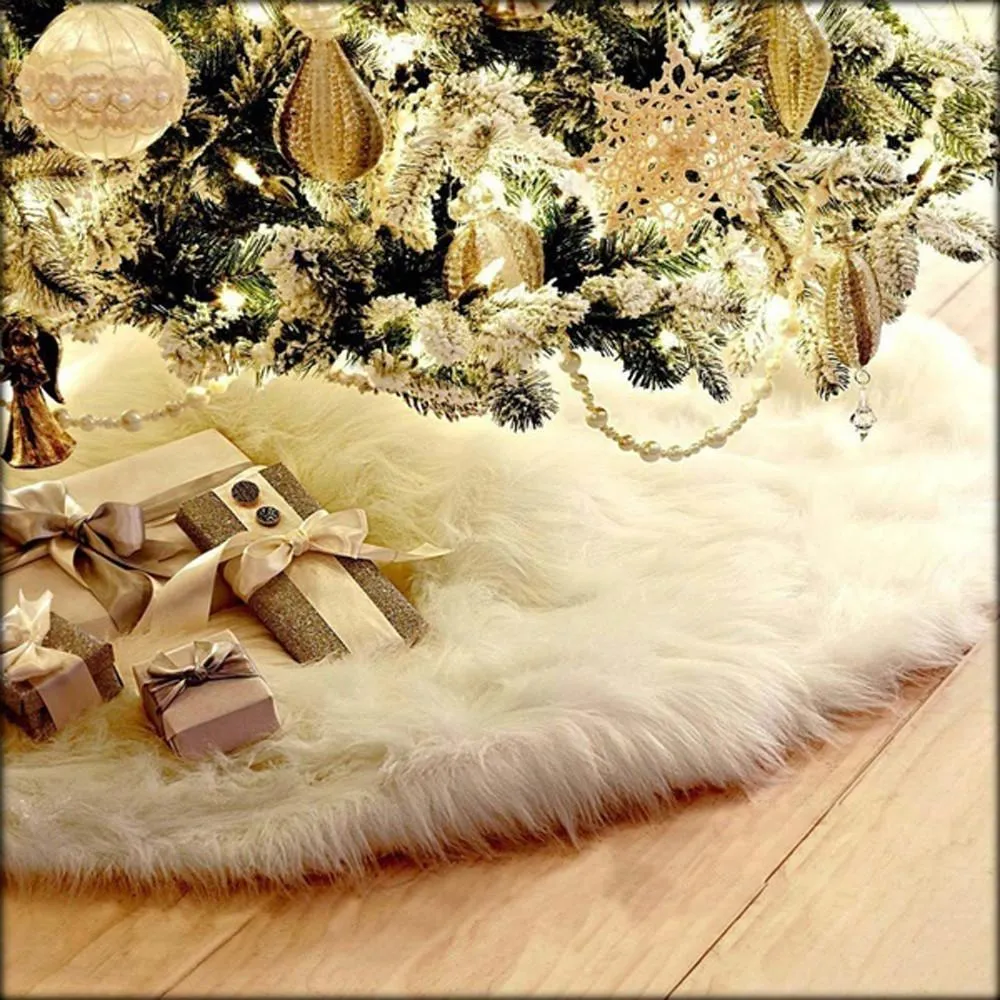 78cm Christmas Plush Long Haired Christmas Tree Skirt for Home Xmas Tree
