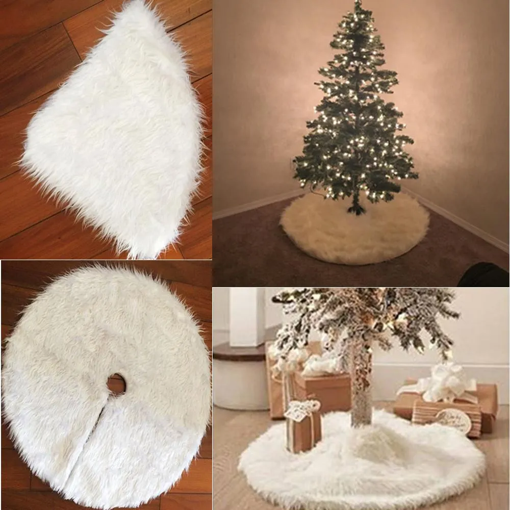 78cm Christmas Plush Long Haired Christmas Tree Skirt for Home Xmas Tree