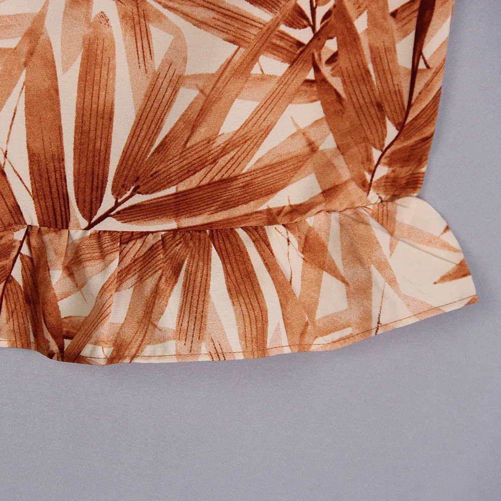 Bamboo Leaves Wholesale Ruffled Trim Women Shorts