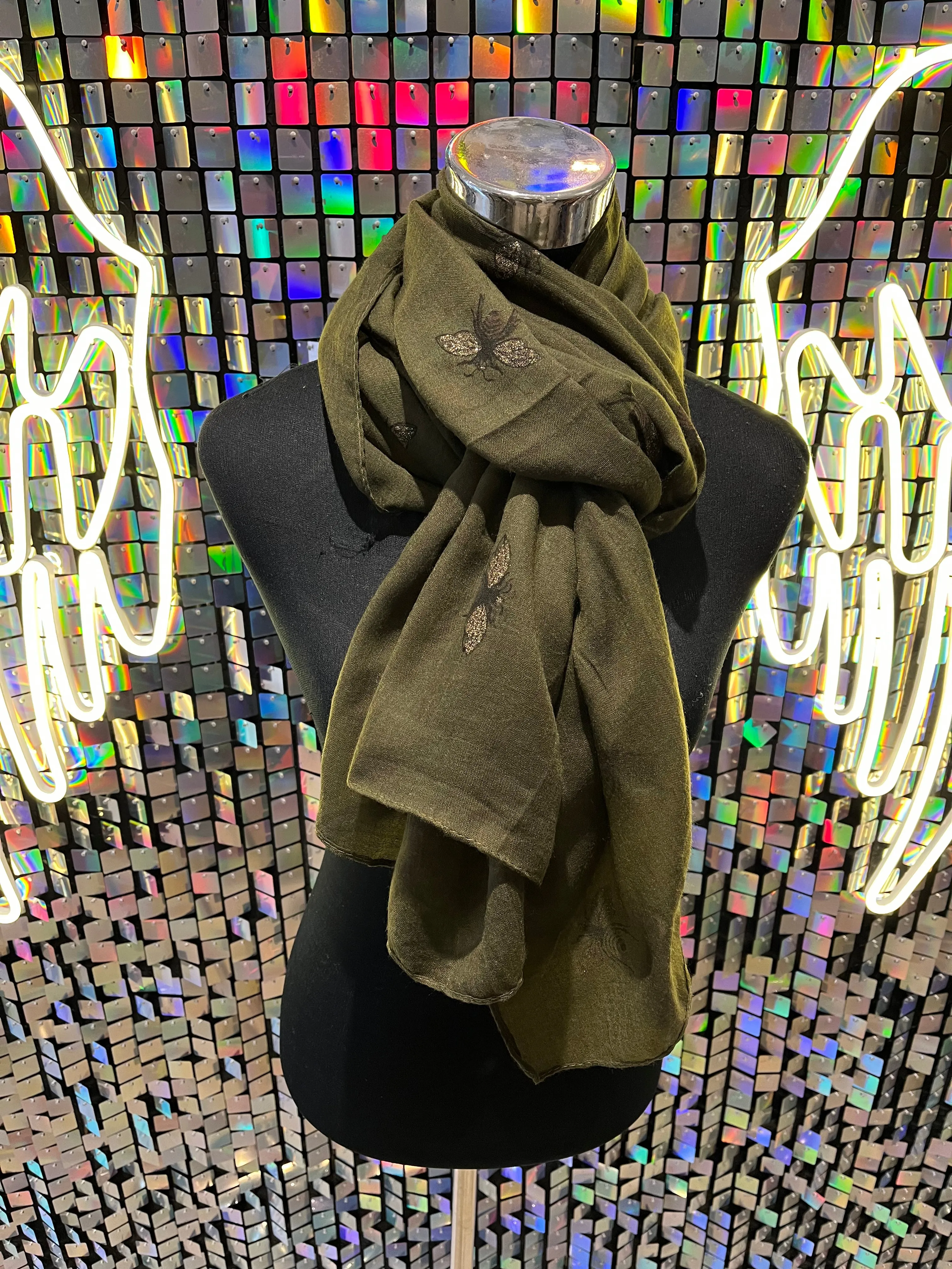 Bee print glitter scarf