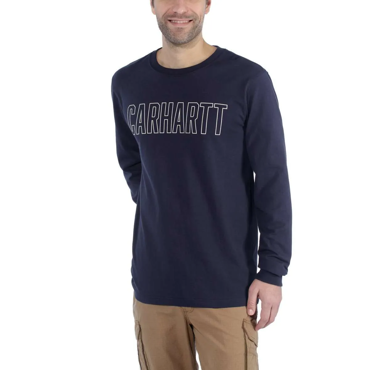 Carhartt&#x20;104106&#x20;l&#x2F;s&#x20;Block&#x20;Logo&#x20;T-Shirt&#x20;-&#x20;Navy