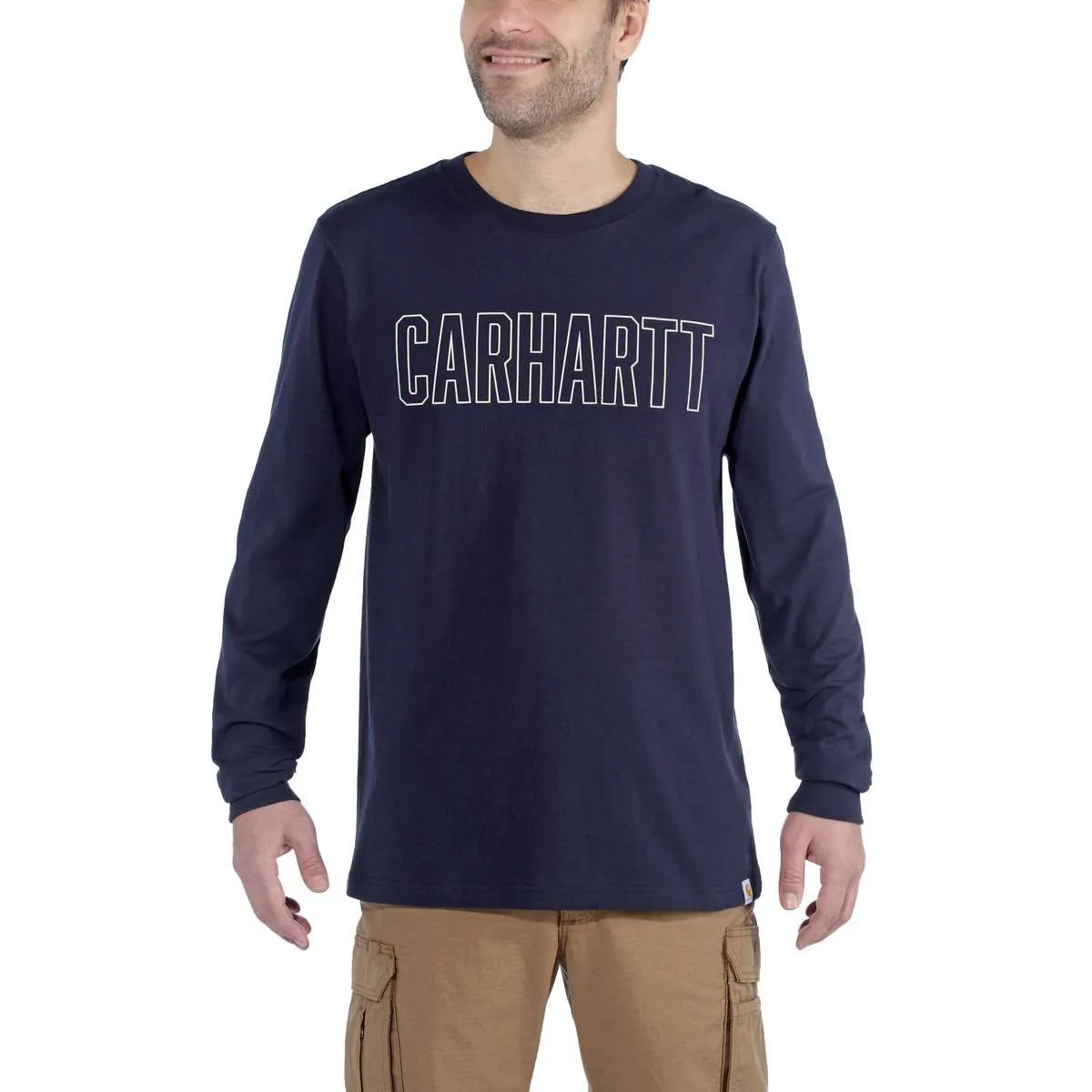 Carhartt&#x20;104106&#x20;l&#x2F;s&#x20;Block&#x20;Logo&#x20;T-Shirt&#x20;-&#x20;Navy