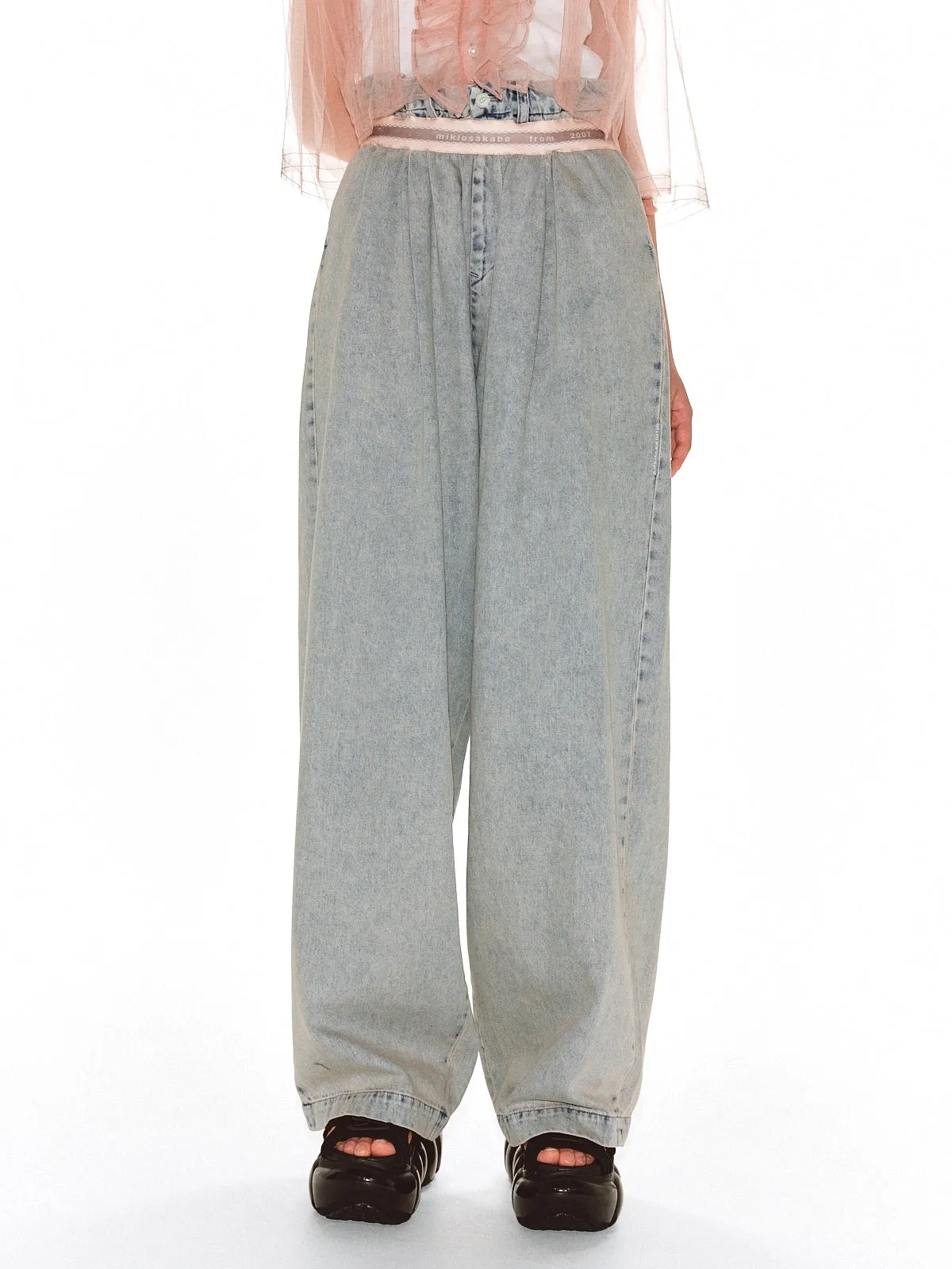Elastic Denim Pants  / Washed Blue