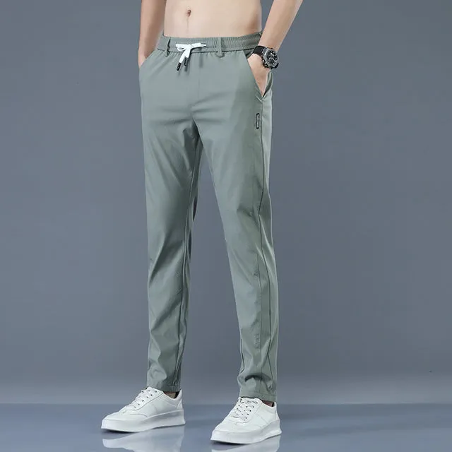 (Free Shipping) Mens Trousers Spring Summer New Thin Green Solid Color Fashion Pocket Casual Work Pants