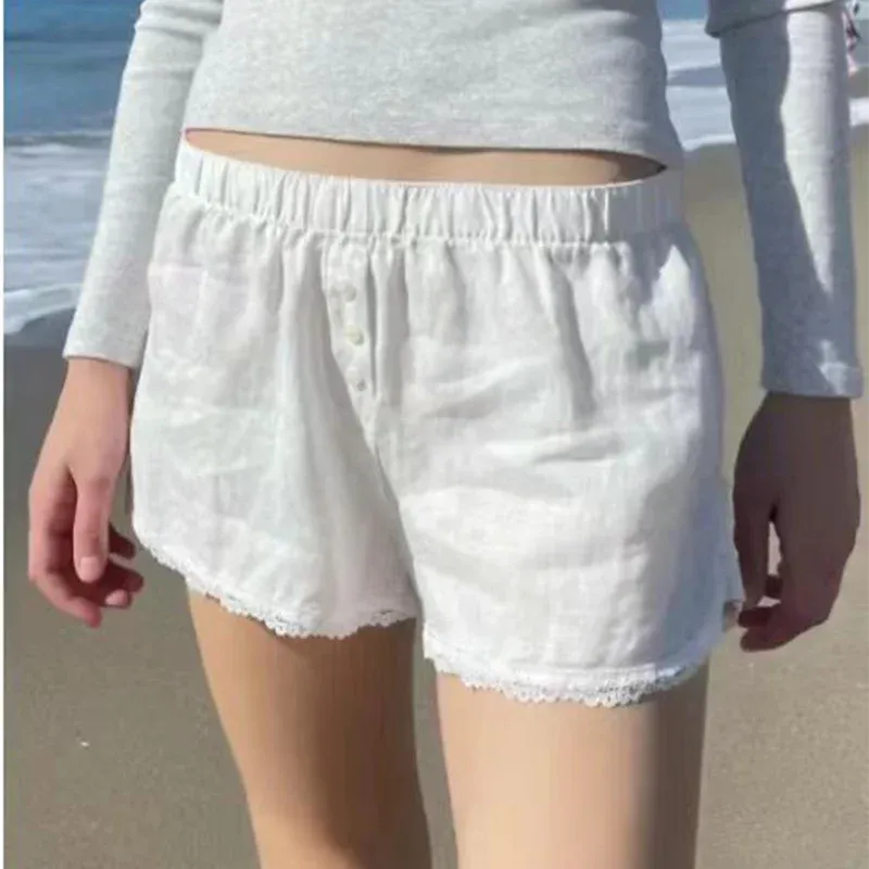 LVSANW Casual Women Soft Cotton Front Buttons Shorts 2024 Summer Vintage Low Waist Female Chic Bottoms