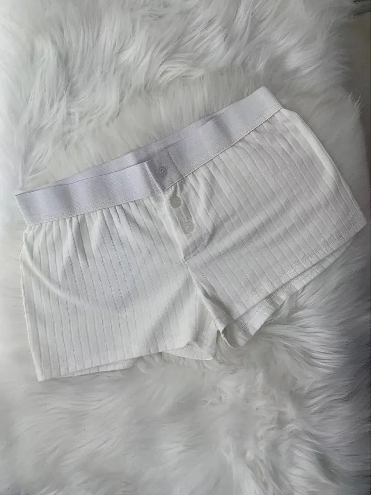 LVSANW Casual Women Soft Cotton Front Buttons Shorts 2024 Summer Vintage Low Waist Female Chic Bottoms