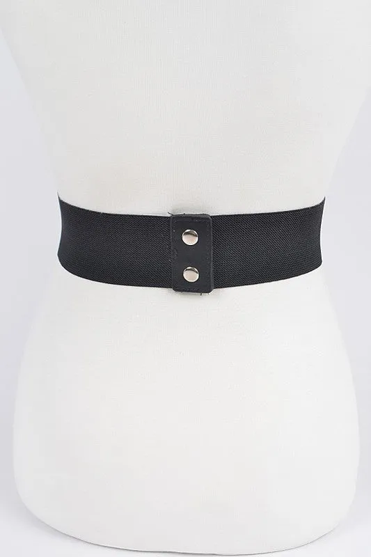 Metal Linked Buckle Elastic Belt - Black Silver