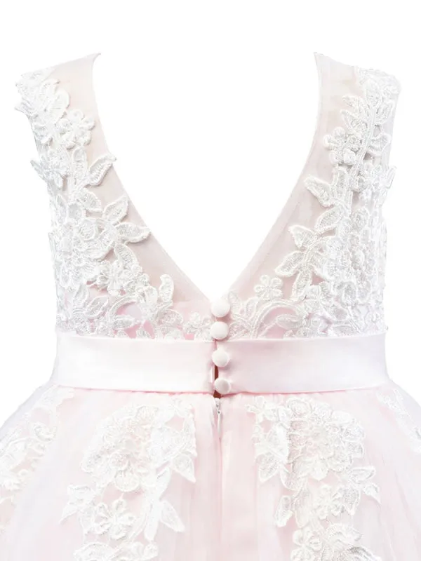 White Little Girl Dresses Sleeveless Floral Lace Tulle Wedding Party Dresses
