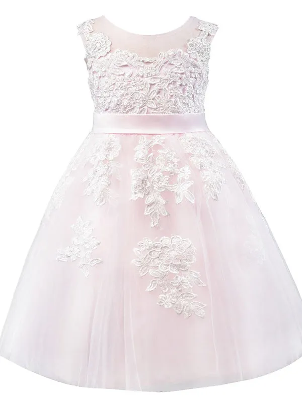 White Little Girl Dresses Sleeveless Floral Lace Tulle Wedding Party Dresses