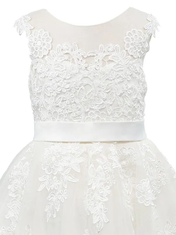 White Little Girl Dresses Sleeveless Floral Lace Tulle Wedding Party Dresses