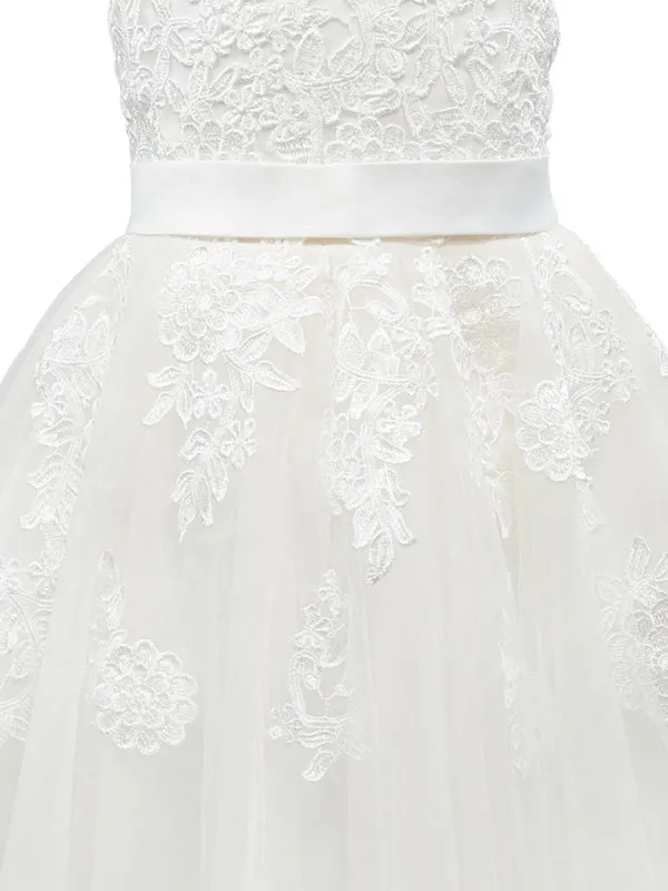 White Little Girl Dresses Sleeveless Floral Lace Tulle Wedding Party Dresses