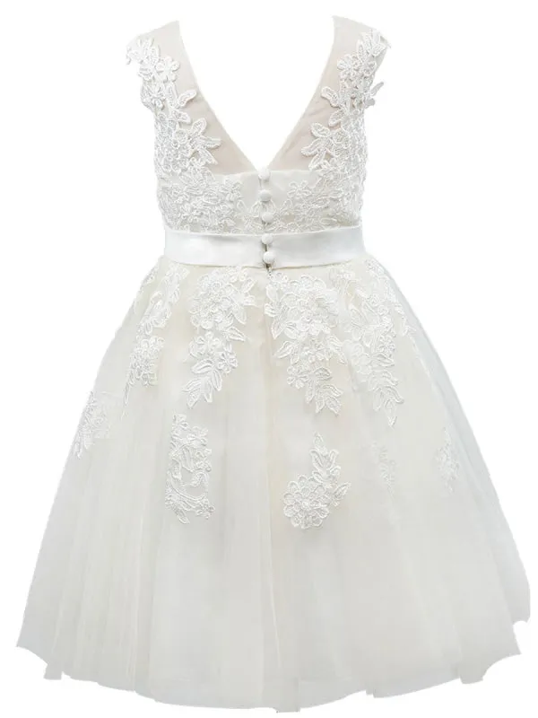 White Little Girl Dresses Sleeveless Floral Lace Tulle Wedding Party Dresses